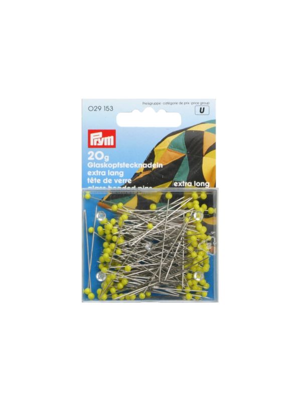 Szpilki z szklanymi żółtymi główkami PRYM - 0,60x43 mm - 029153 - 20g/opak.