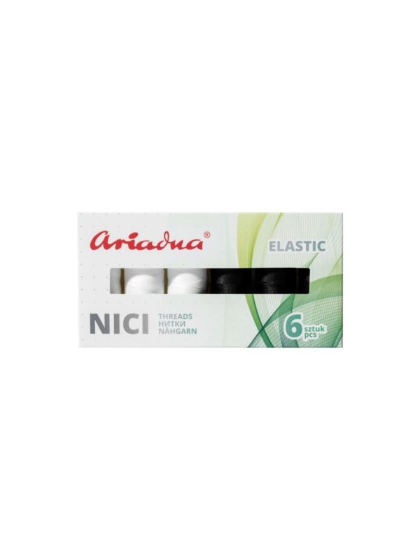 Zestaw nici elastycznych ARIADNA - Artyn Flex 120 - biało-czarne - 6szt.x180mb/opak.