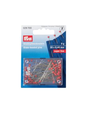 Szpilki z szklanymi czerwonymi główkami PRYM - 0,40x35 mm - 029700 - 5g/opak.