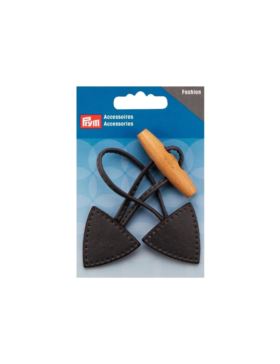 Zapięcie na guzik eko skóra/drewno PRYM - 5x15 cm - antracytowe - 417716