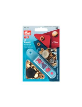 Zestaw zaciskacz + napy metalowe PRYM - Anorak - 15,00 mm - złote - 390314 - 10szt./opak.